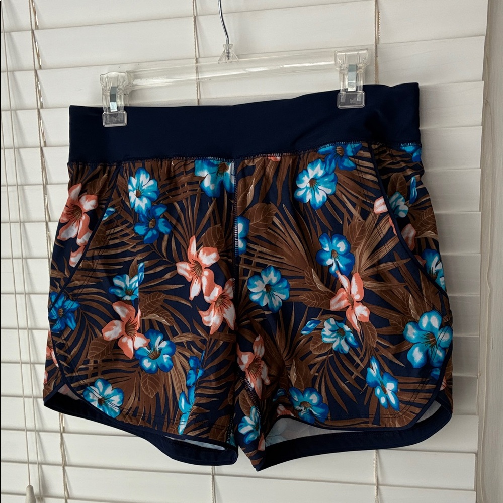Lands’ End Swim Board Shorts Women’s SZ 8 Blue Brown Floral New without Tag!